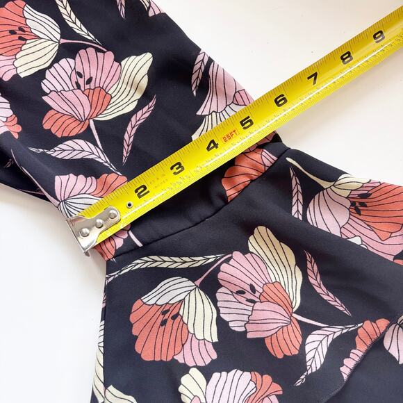 Who What Wear Dress Size L Black w/ Pink Cream Orange Floral Pattern Bell Sleeve - Picture 11 of 12